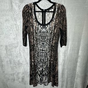 Nic Zoe Dress Womens Large Black Tan Sweater 3/4 Sleeve Formal Party Holiday